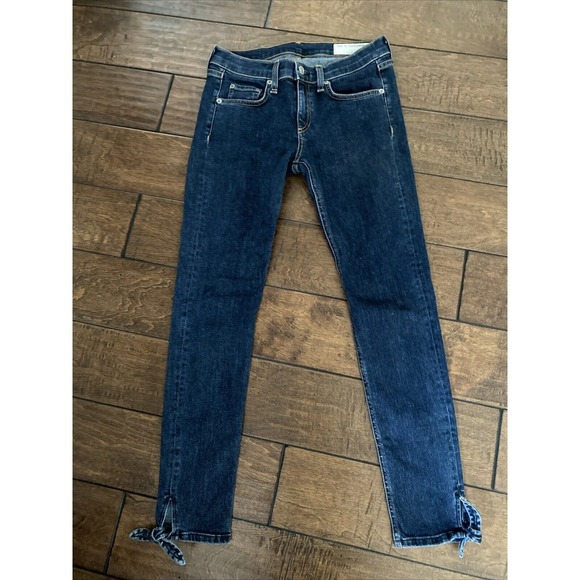RAG‎ & BONE Stevie Ankle Tie Capri Jeans dark wash PAZ skinny stretch bow 26 - Picture 1 of 5